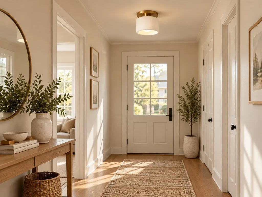 A porcelain flush mount in a hallway