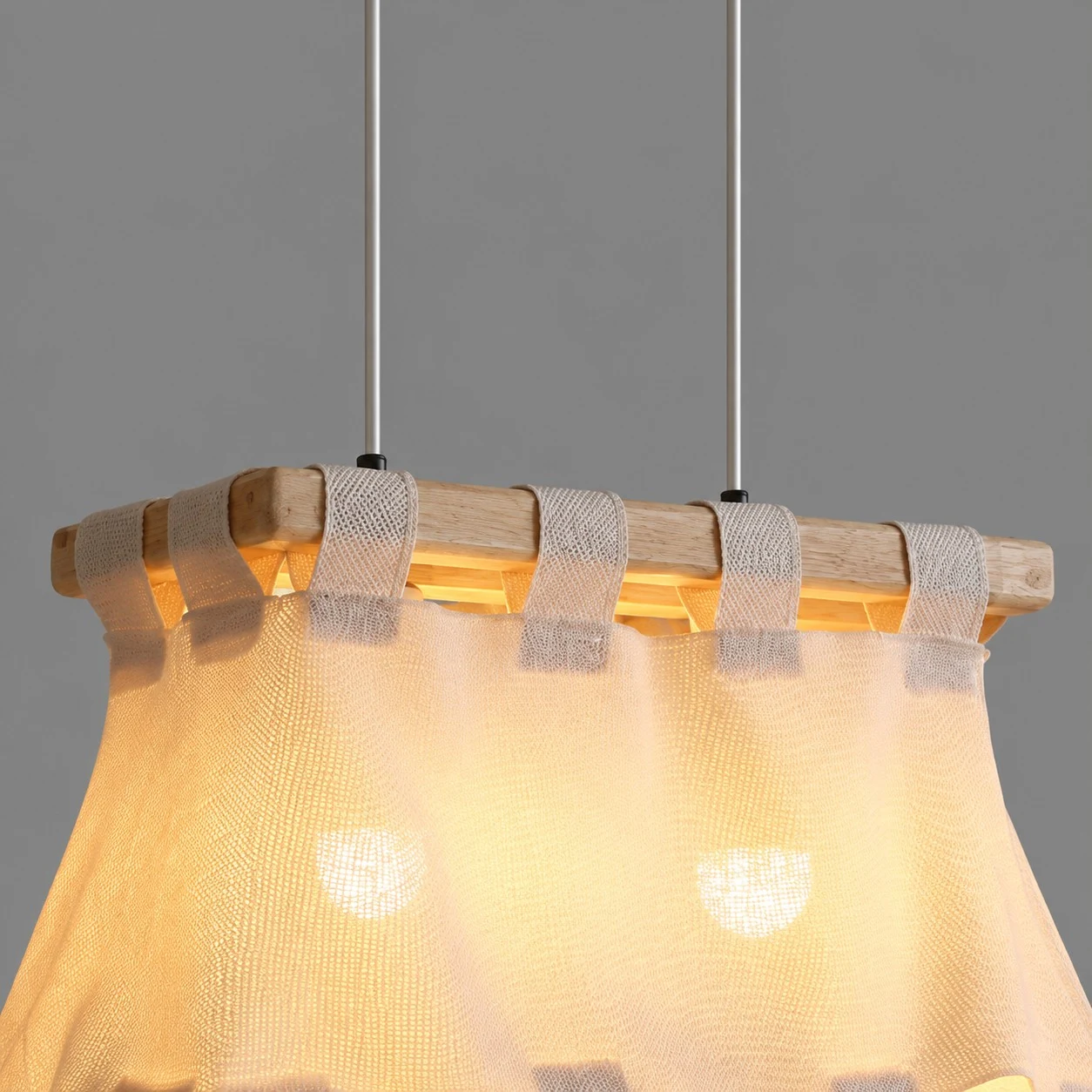 Fabric shade texture Wabi-Sabi Wood and Fabric Pendant Lamp