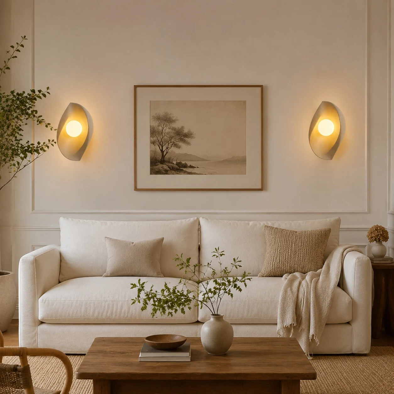 square room scene with resin wall sconce