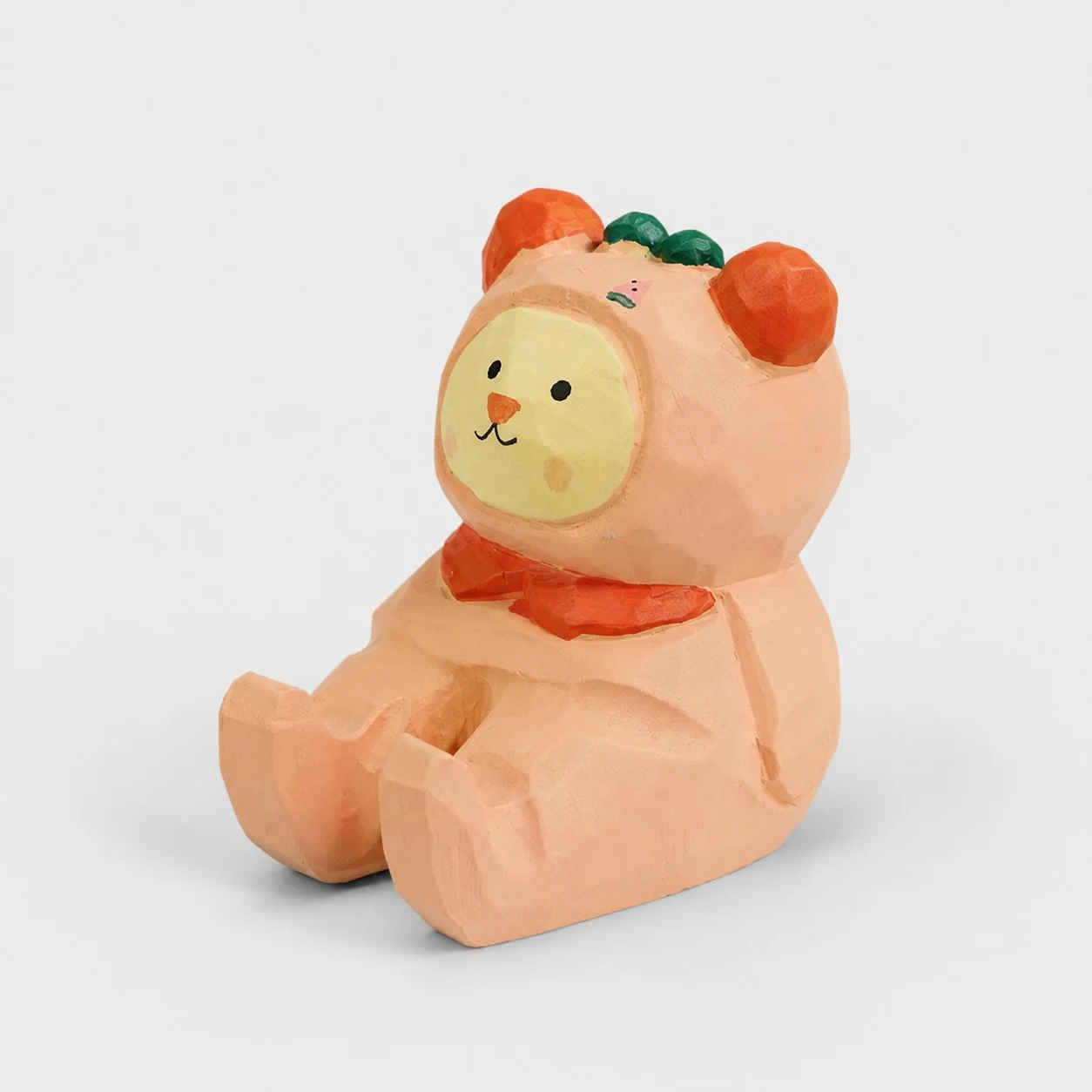 Pink Bear Hand-Carved Wooden Animal Phone Stand