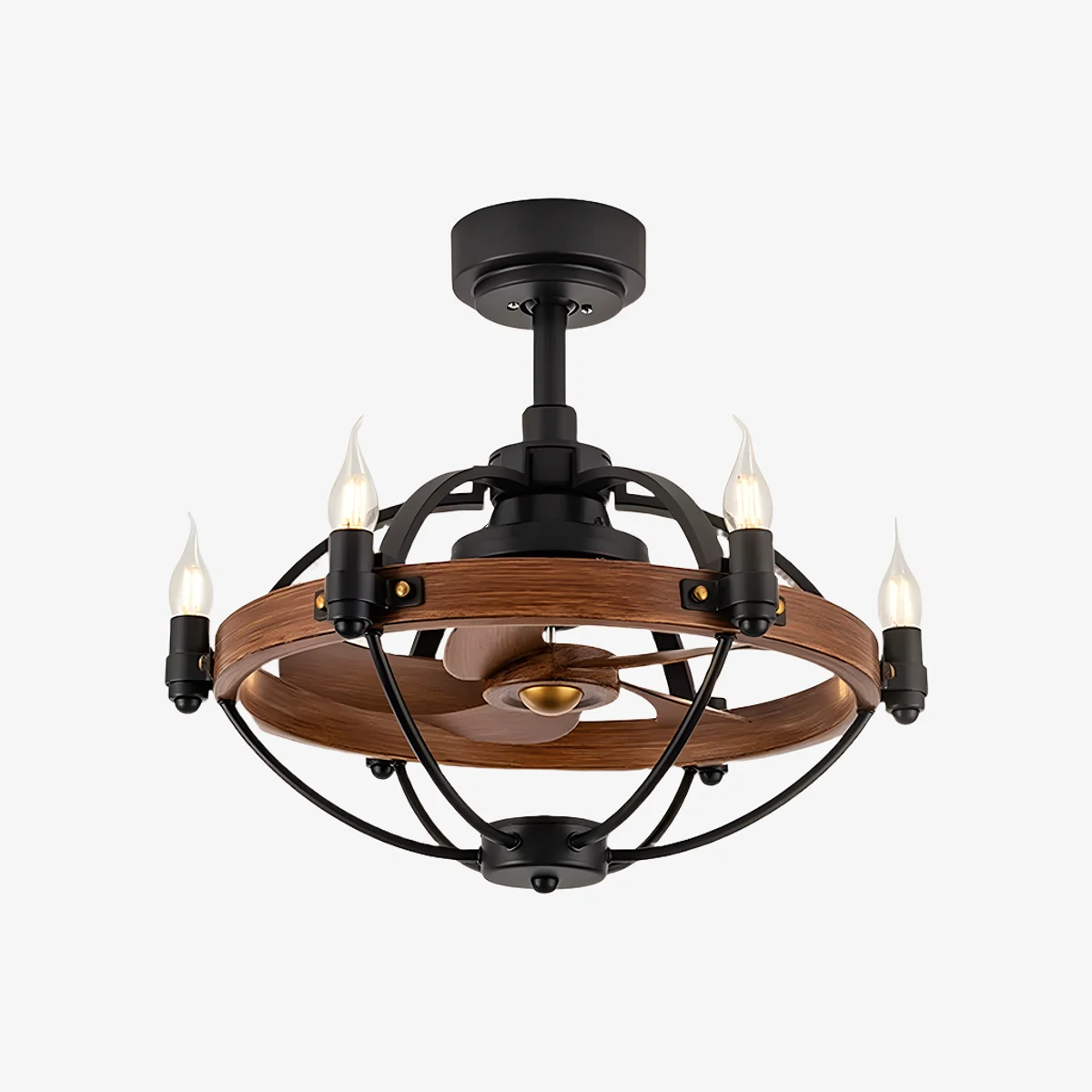 Front view of farmhouse wagon wheel ceiling chandelier