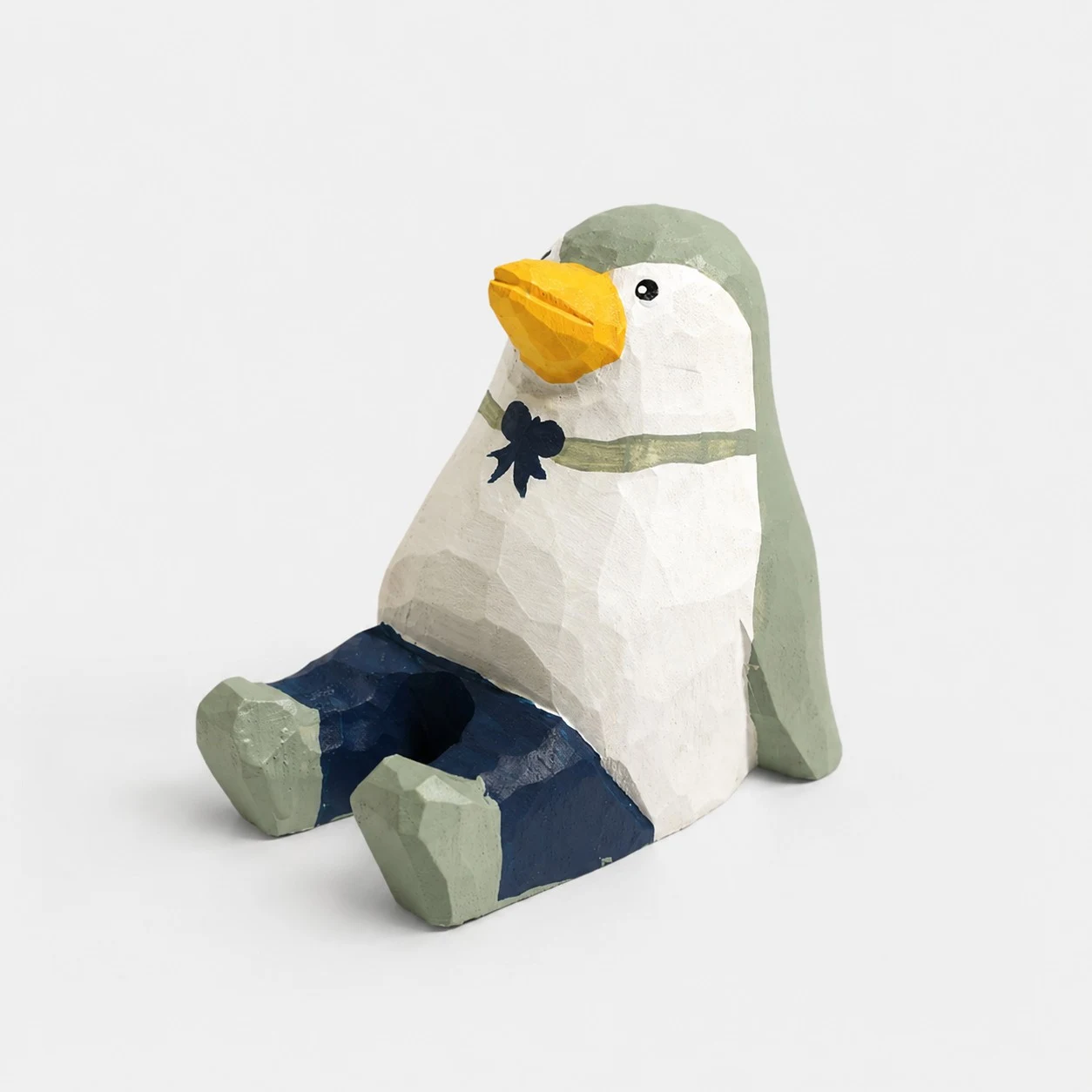 Penguin Hand-Carved Wooden Animal Phone Stand