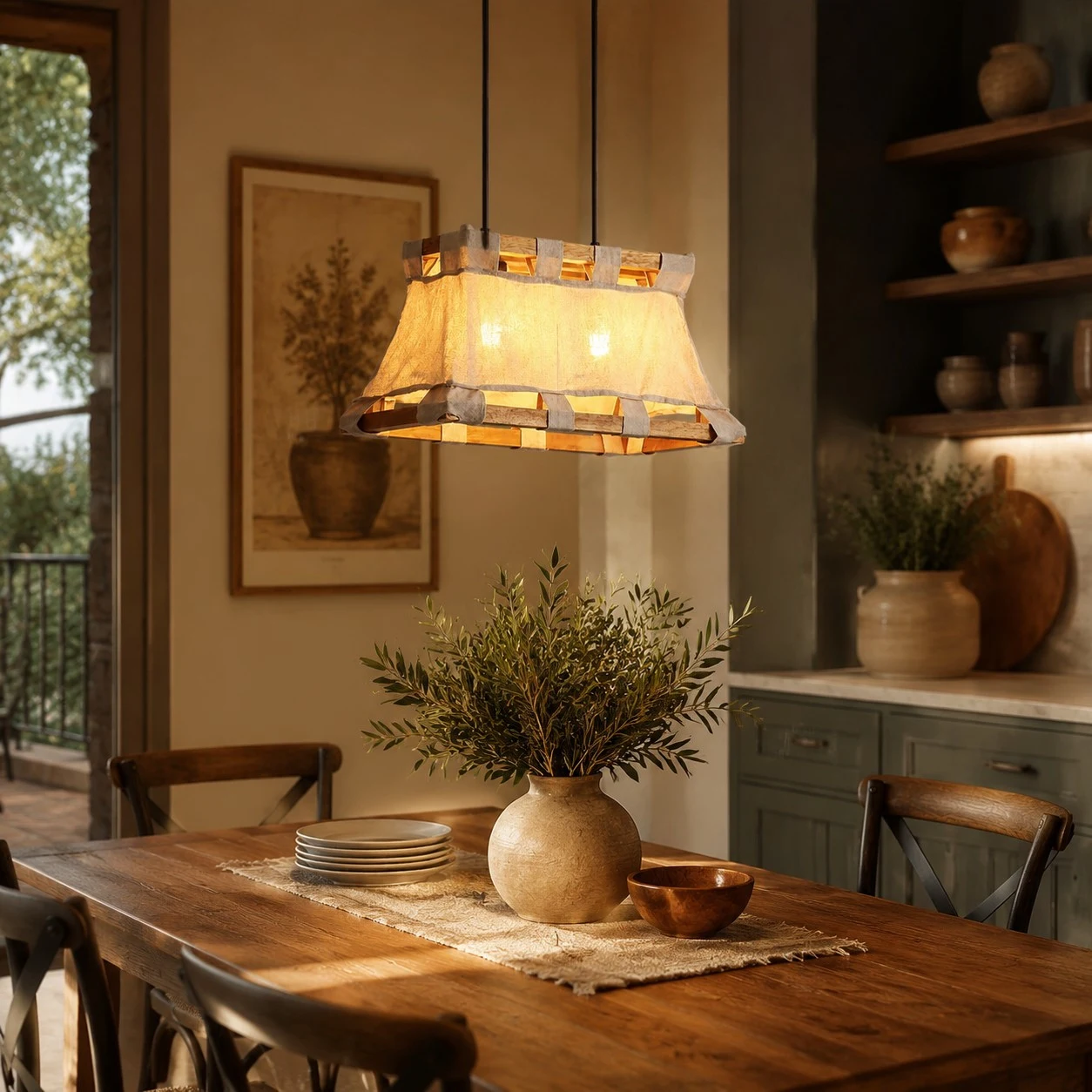 More room views for scale and atmosphere. 7 Wabi-Sabi Wood and Fabric Pendant Lamp