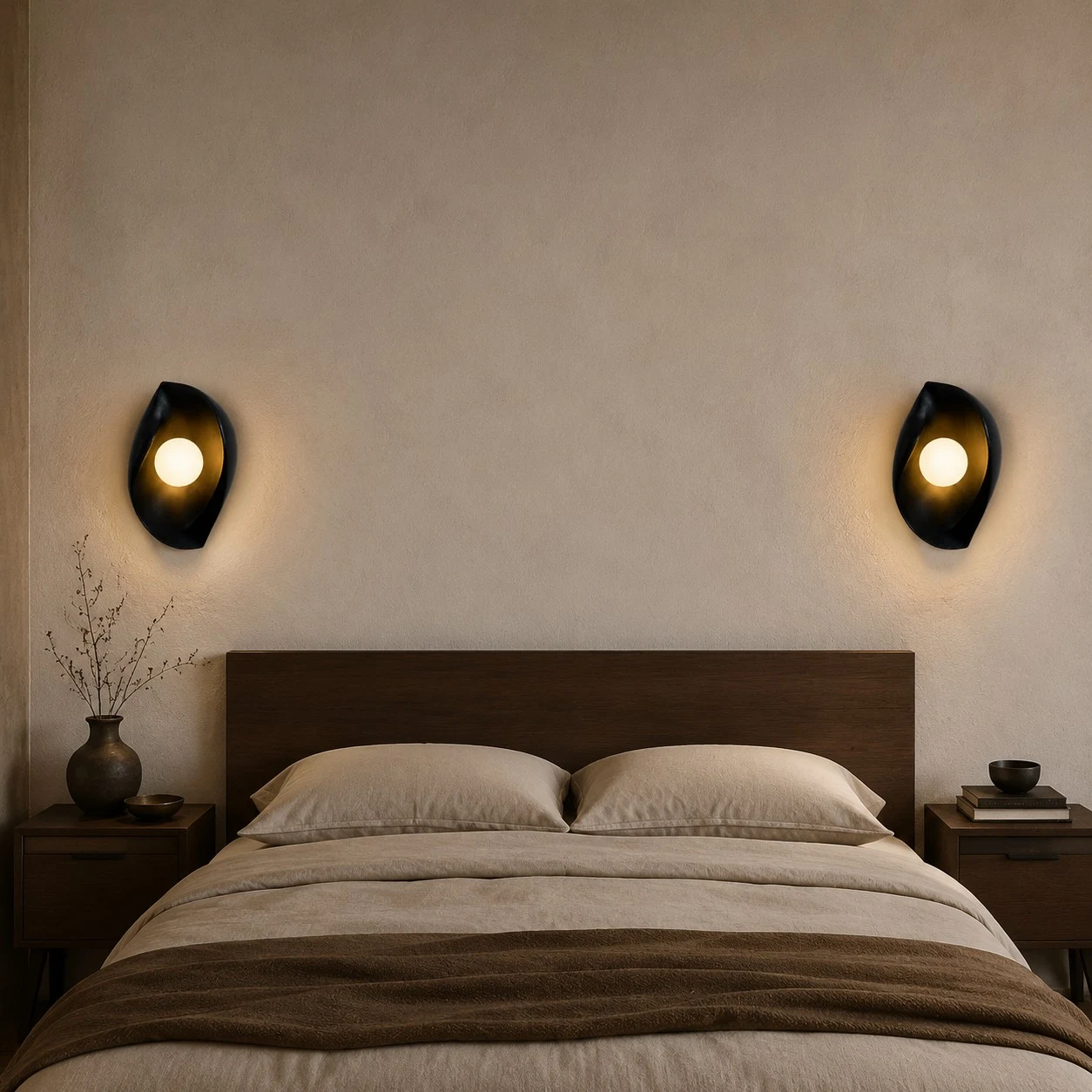 square room scene with resin wall sconce