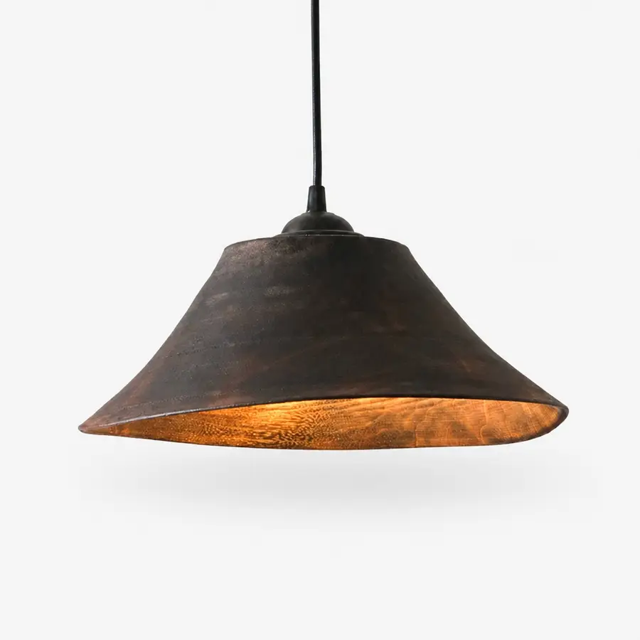 front view of the wabi sabi dark wood pendant light