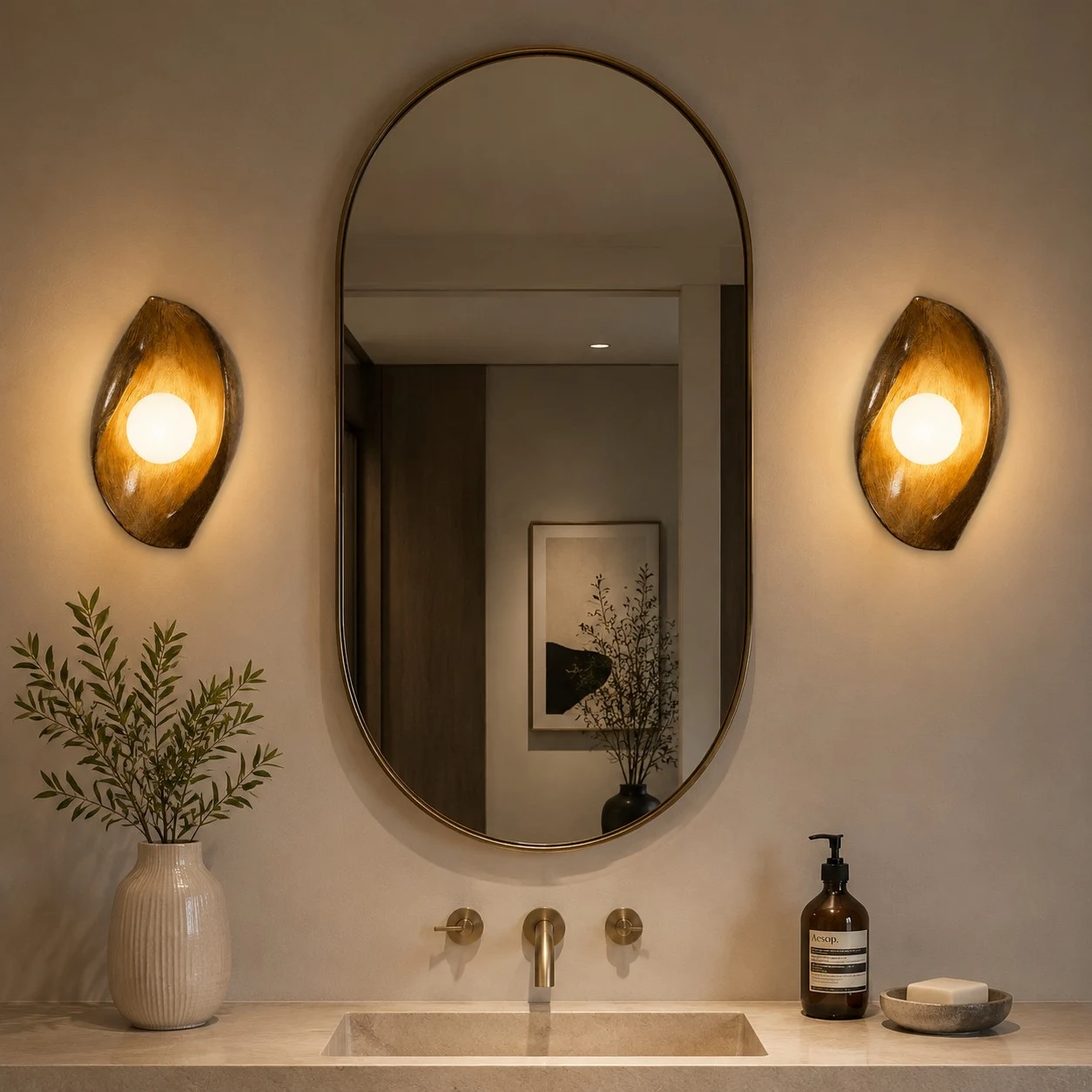 square room scene with resin wall sconce