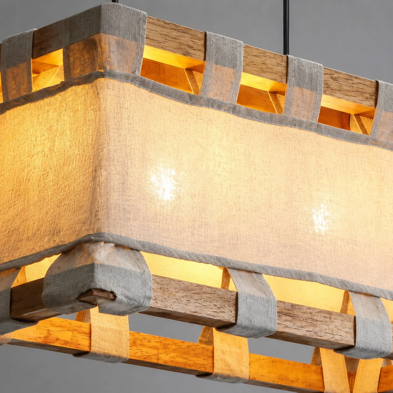 Wood frame Wabi-Sabi Wood and Fabric Pendant Lamp