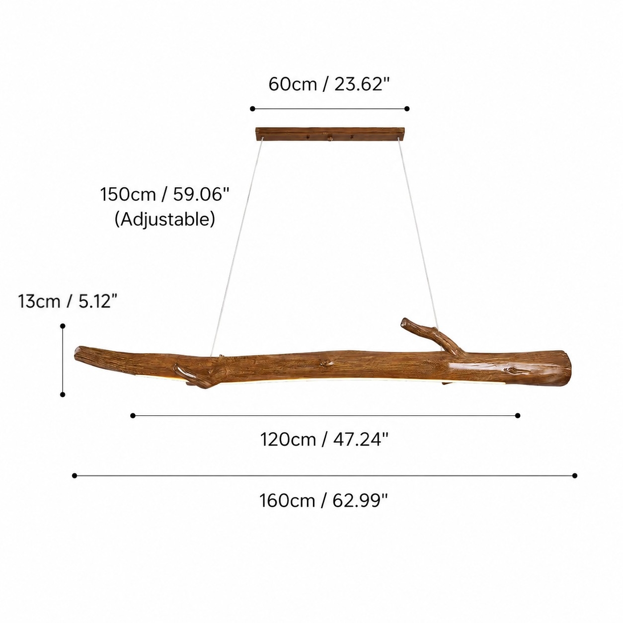 Wood Color Resin Linear Branch Pendant Light
