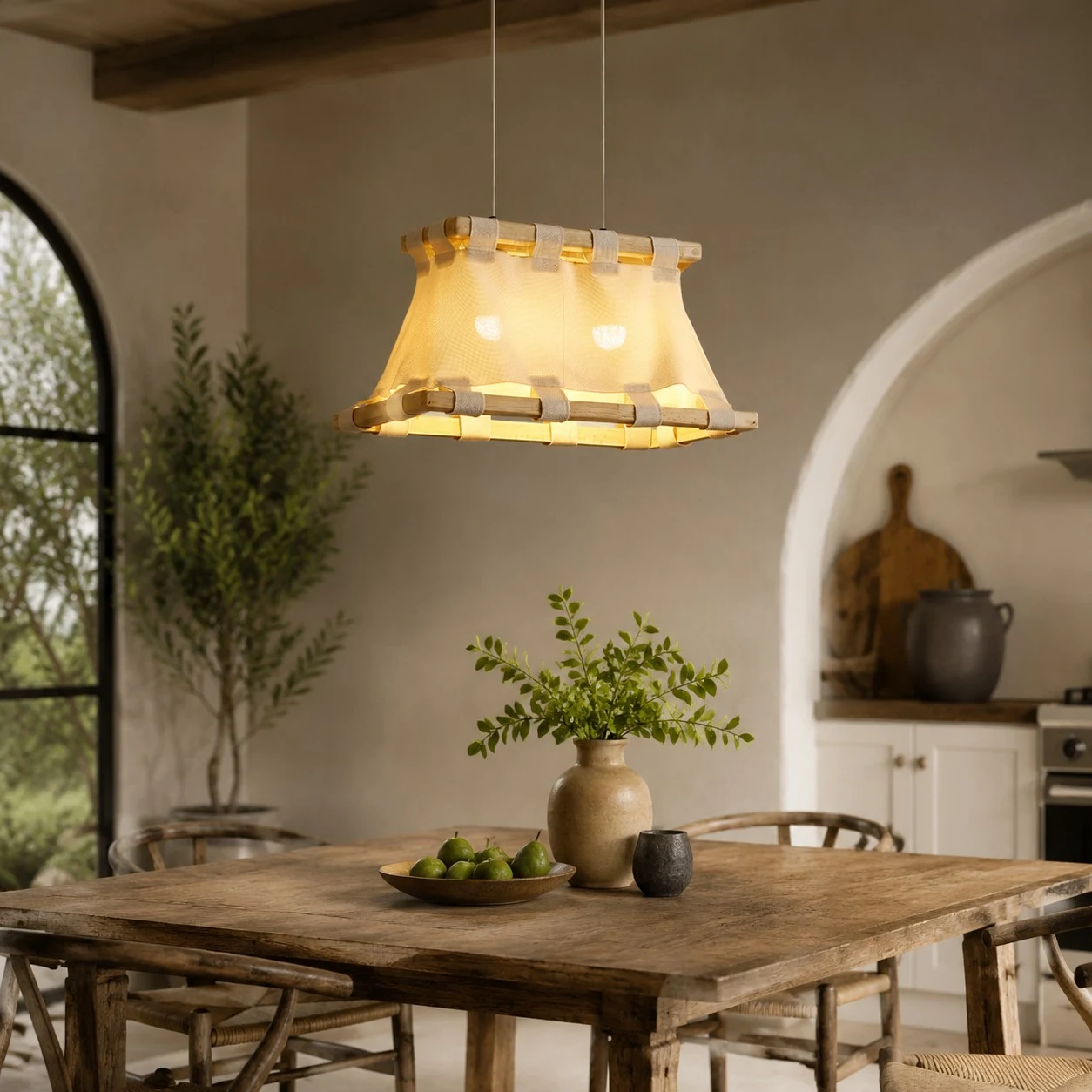 More room views for scale and atmosphere. 5 Wabi-Sabi Wood and Fabric Pendant Lamp