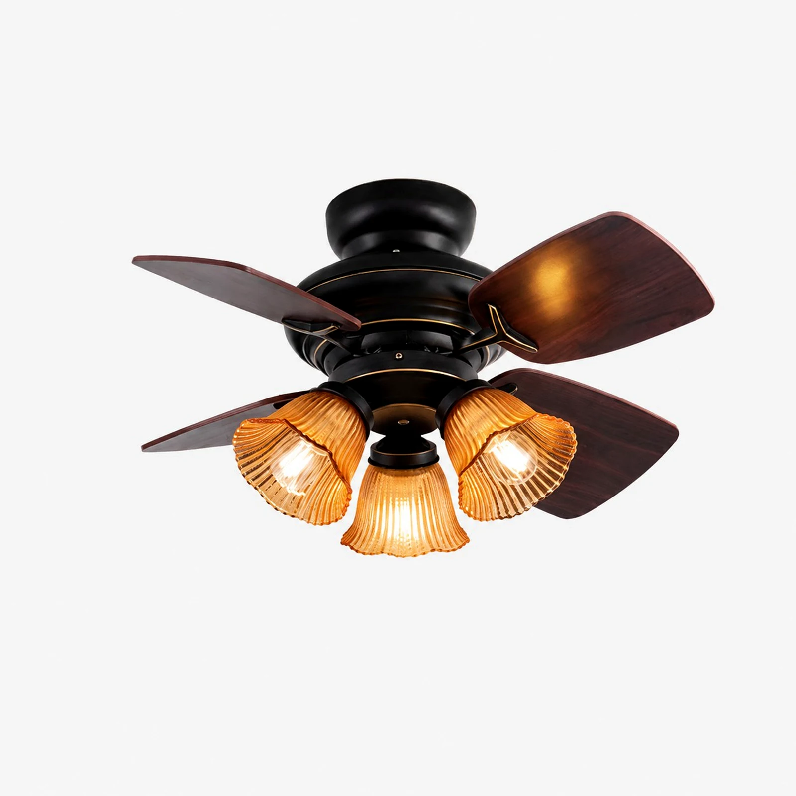 Ceiling-mounted black amber glass ceiling fan light front profile