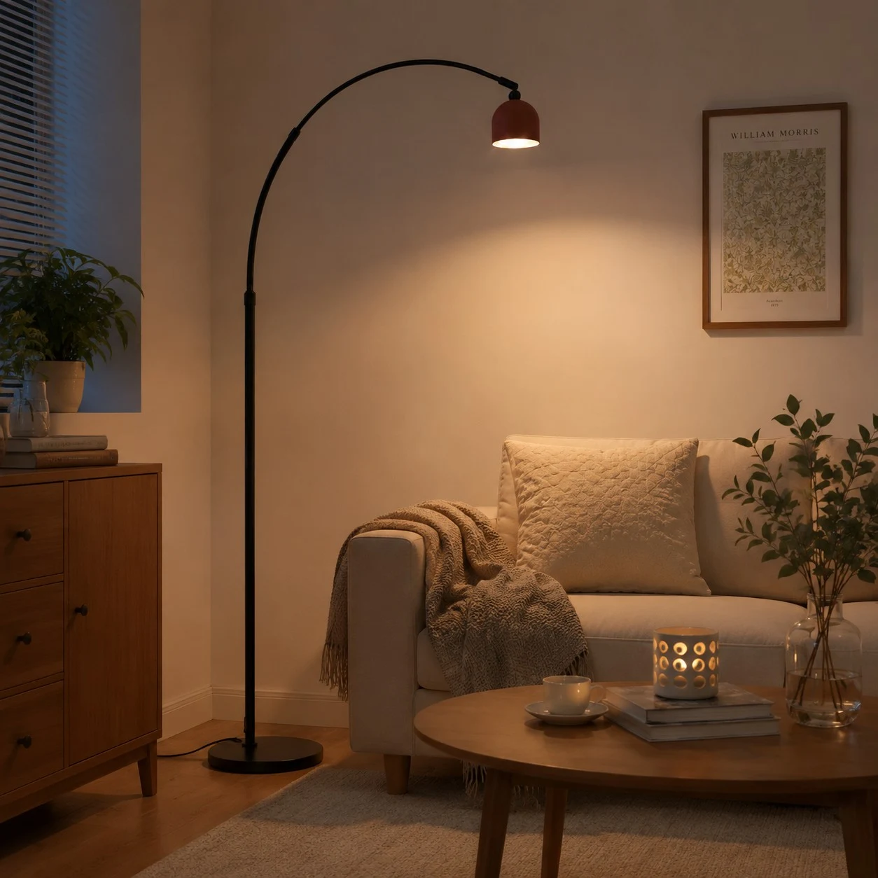 Floor lamp in warm living room scene