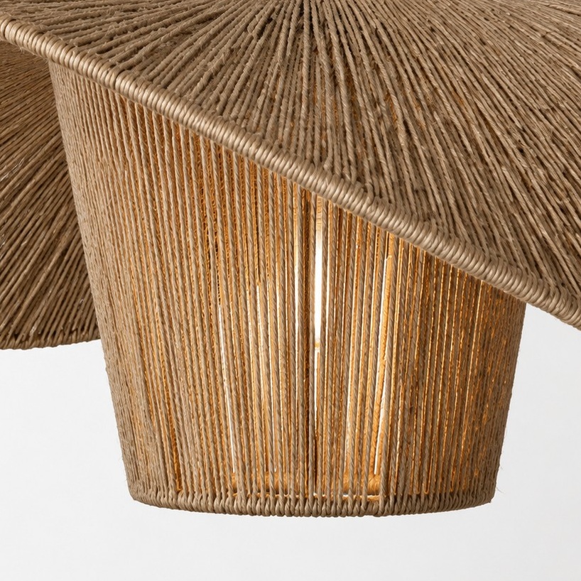 Close view of the woven pendant light connection and craft