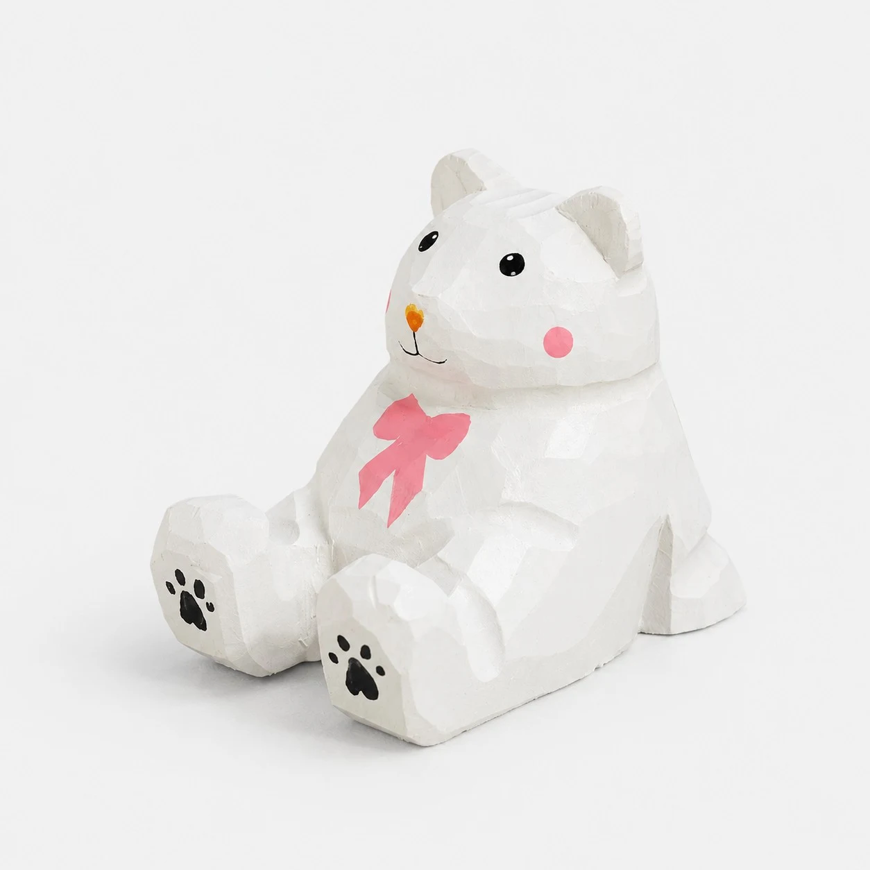 White Bear Hand-Carved Wooden Animal Phone Stand