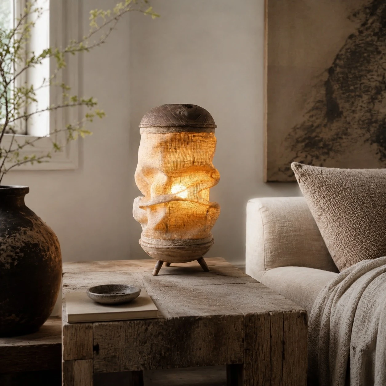 Light Taupe Gathered Linen scene
