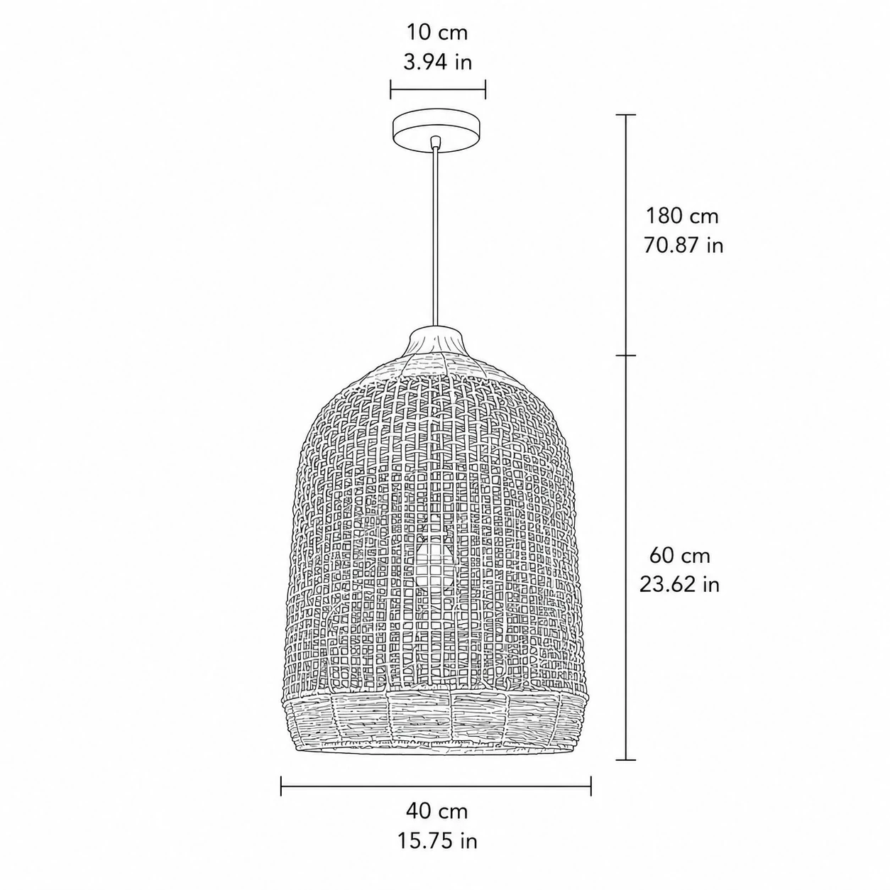 40 cm pendant line drawing dimensions