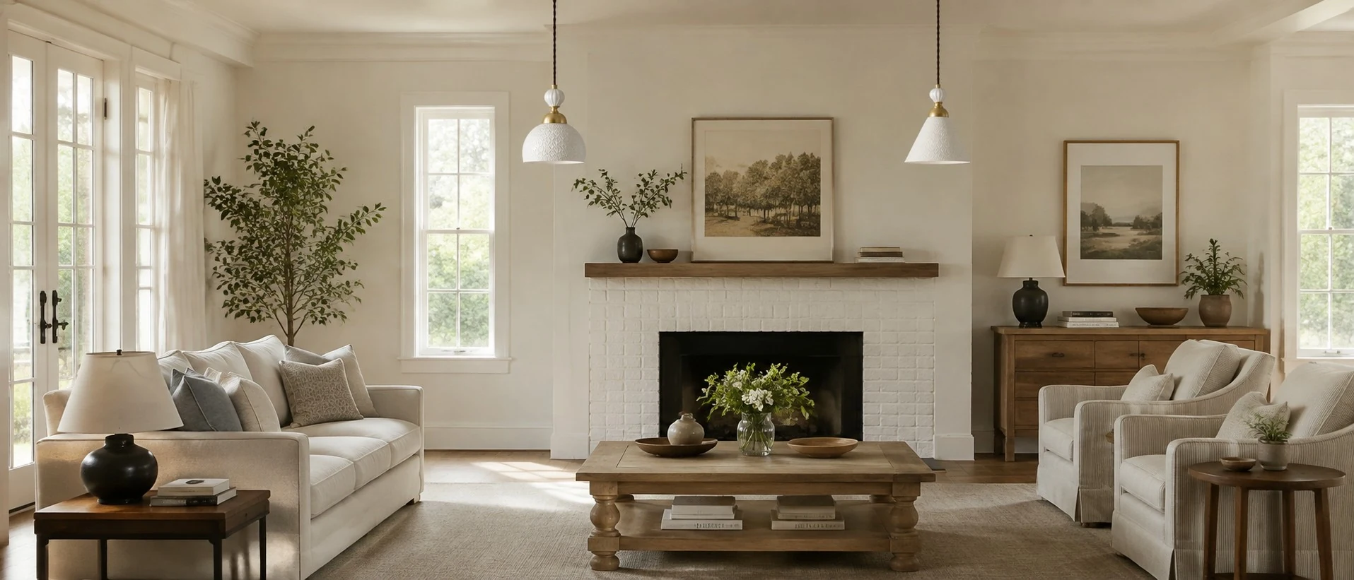Pendant lights switched off in daylight