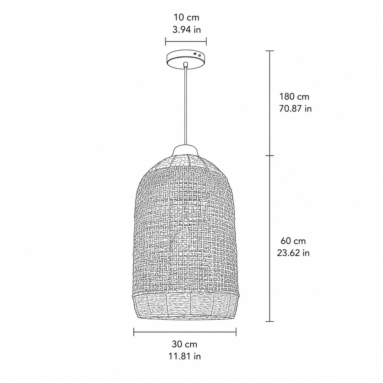30 cm pendant line drawing dimensions