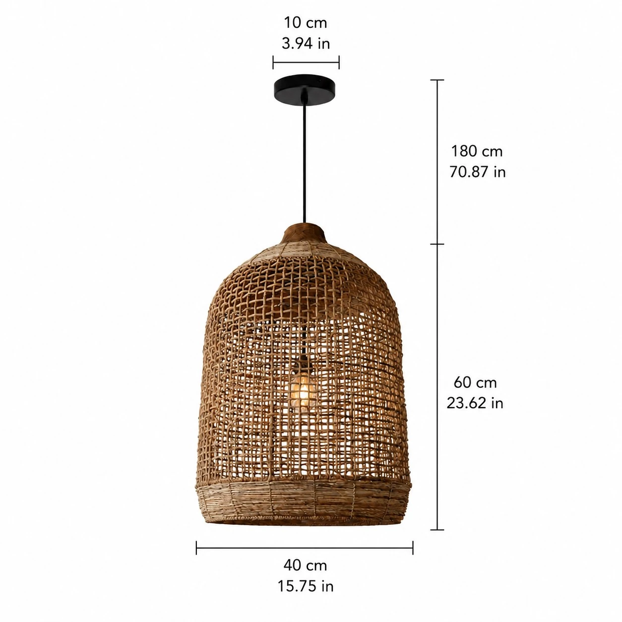40 cm rattan pendant product dimensions