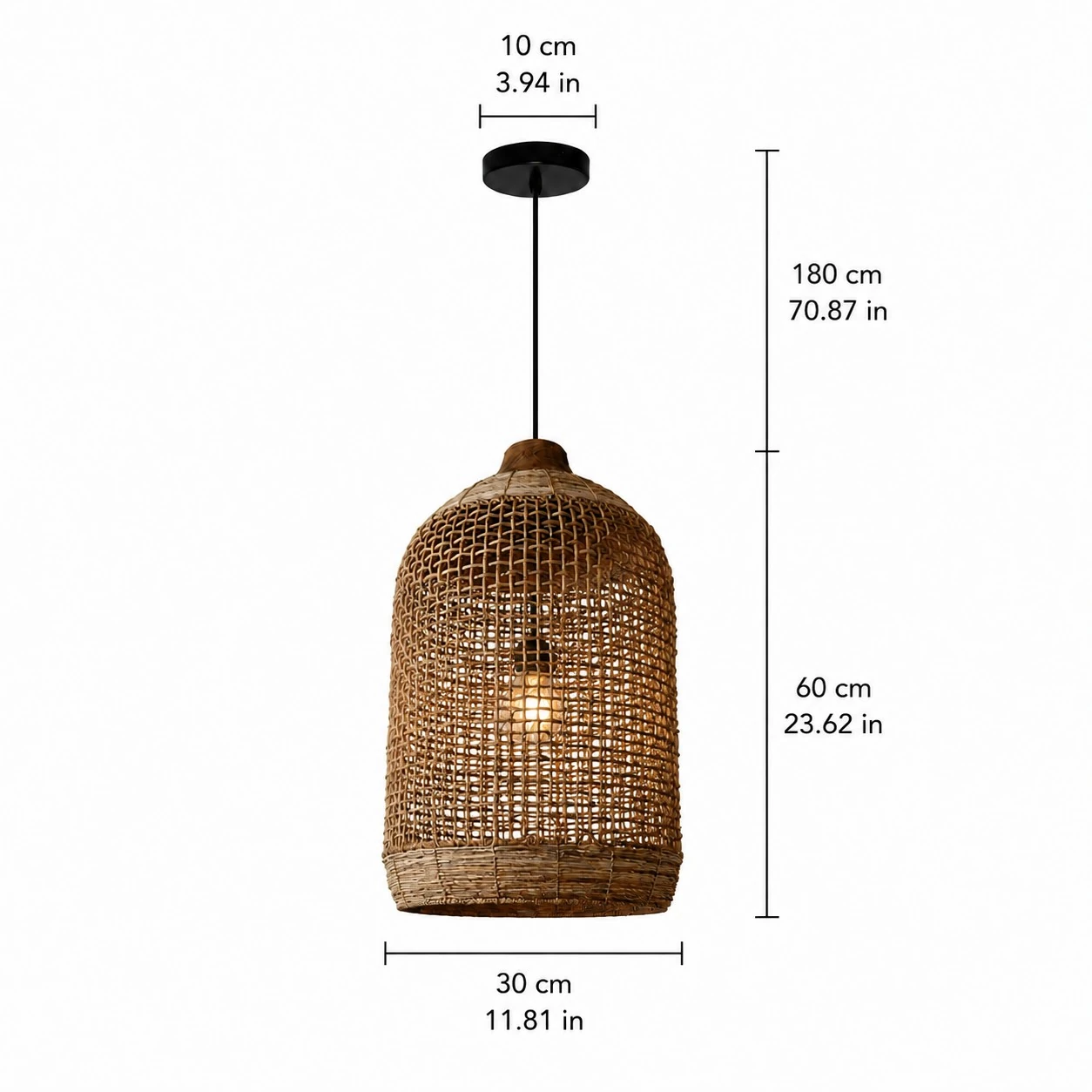 30 cm rattan pendant product dimensions