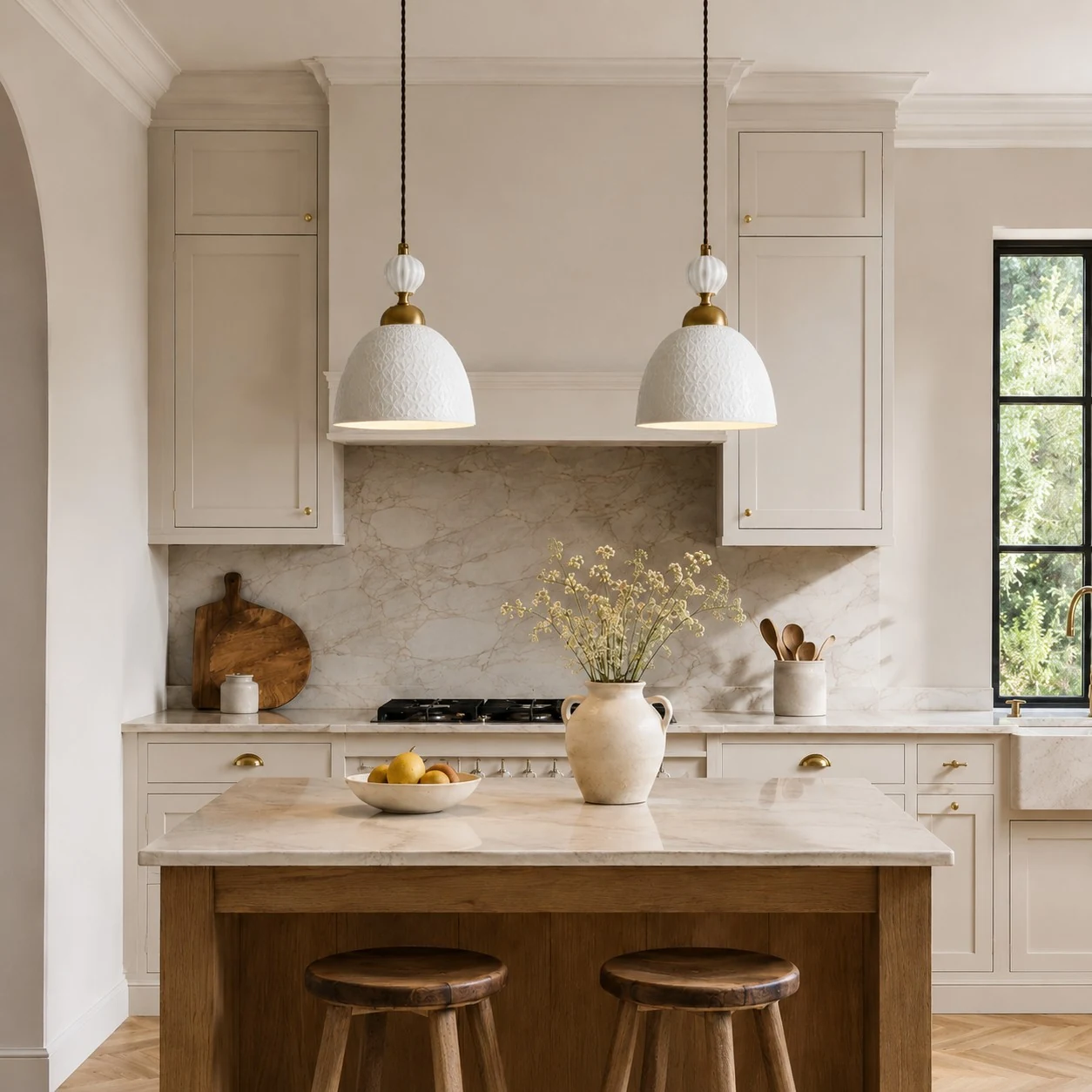 Two pendants above a kitchen island