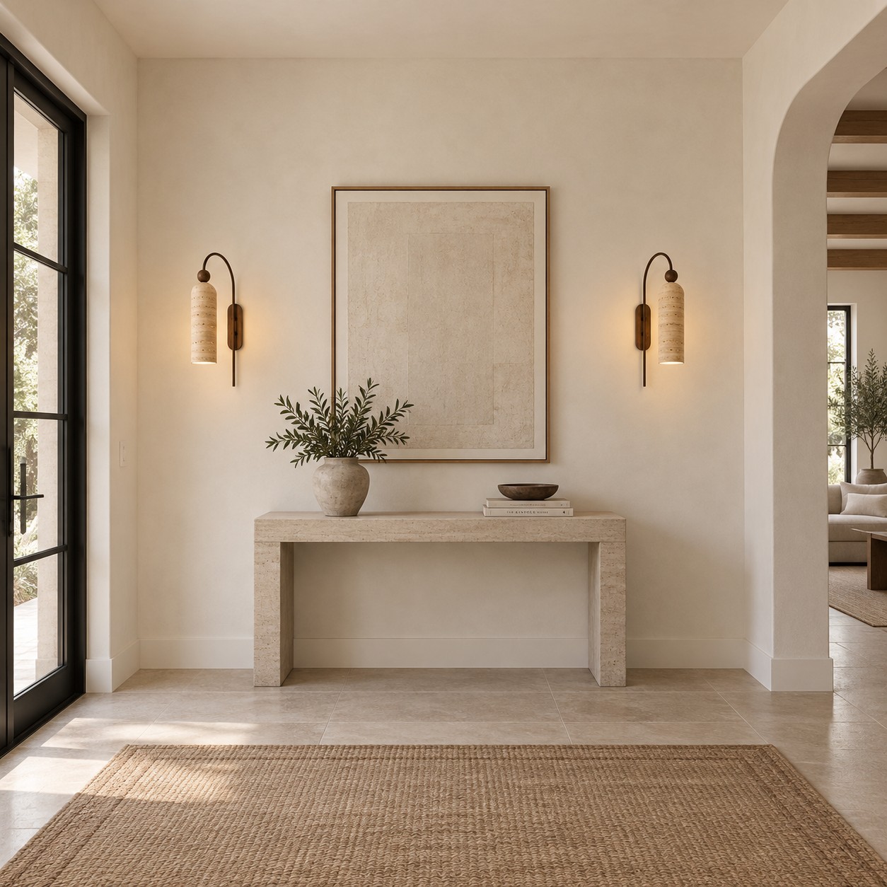 Pair of Arden wall sconces framing a console