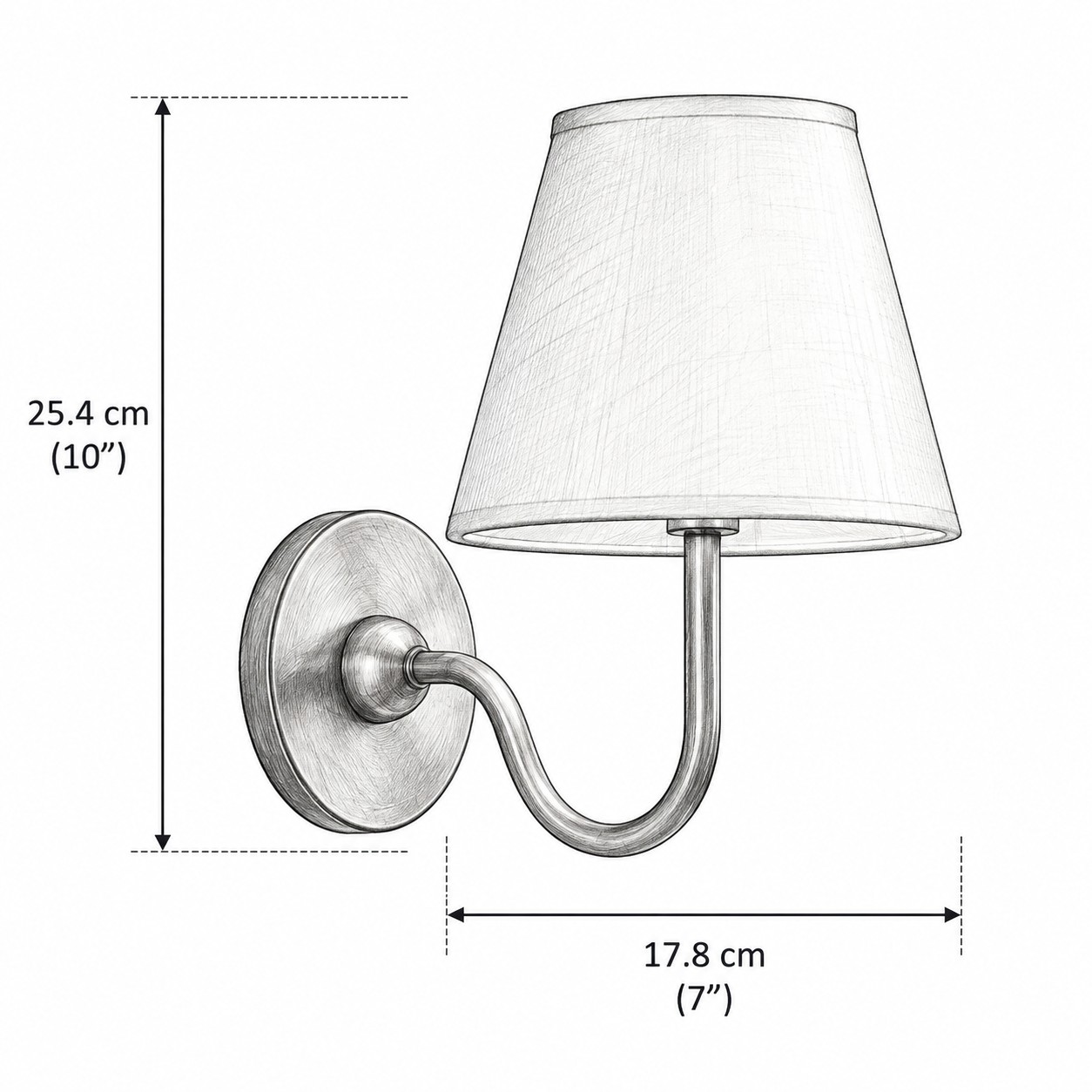 Dimension drawing of the 1-light Tansy sconce, 7 inches wide and 10 inches high