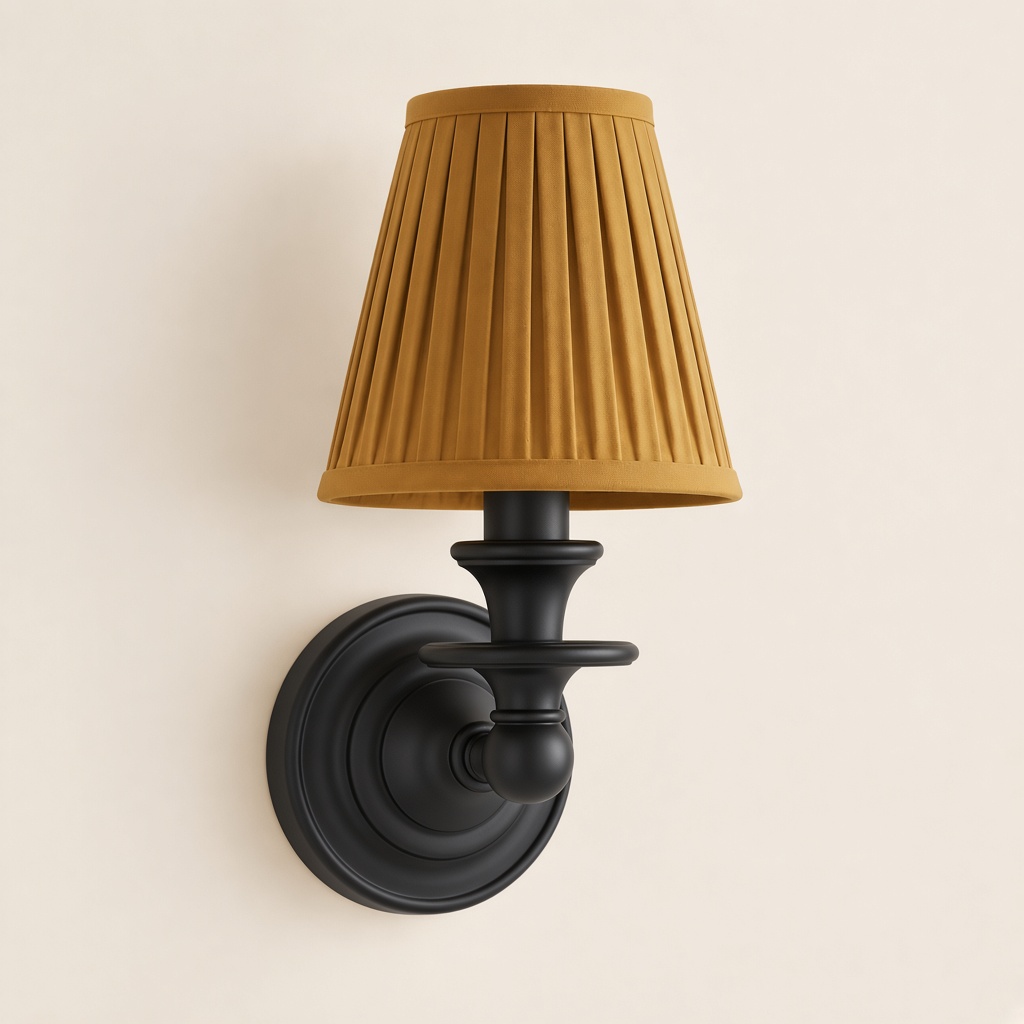 Wren tapered fabric wall sconce, Black, Mustard Yellow Pleated