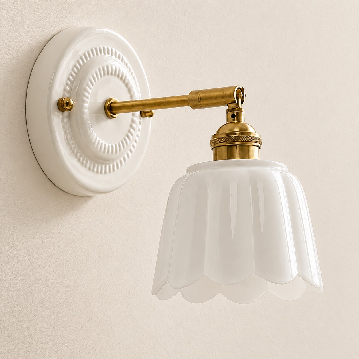 Lior ceramic flower wall sconce, White, 1-light