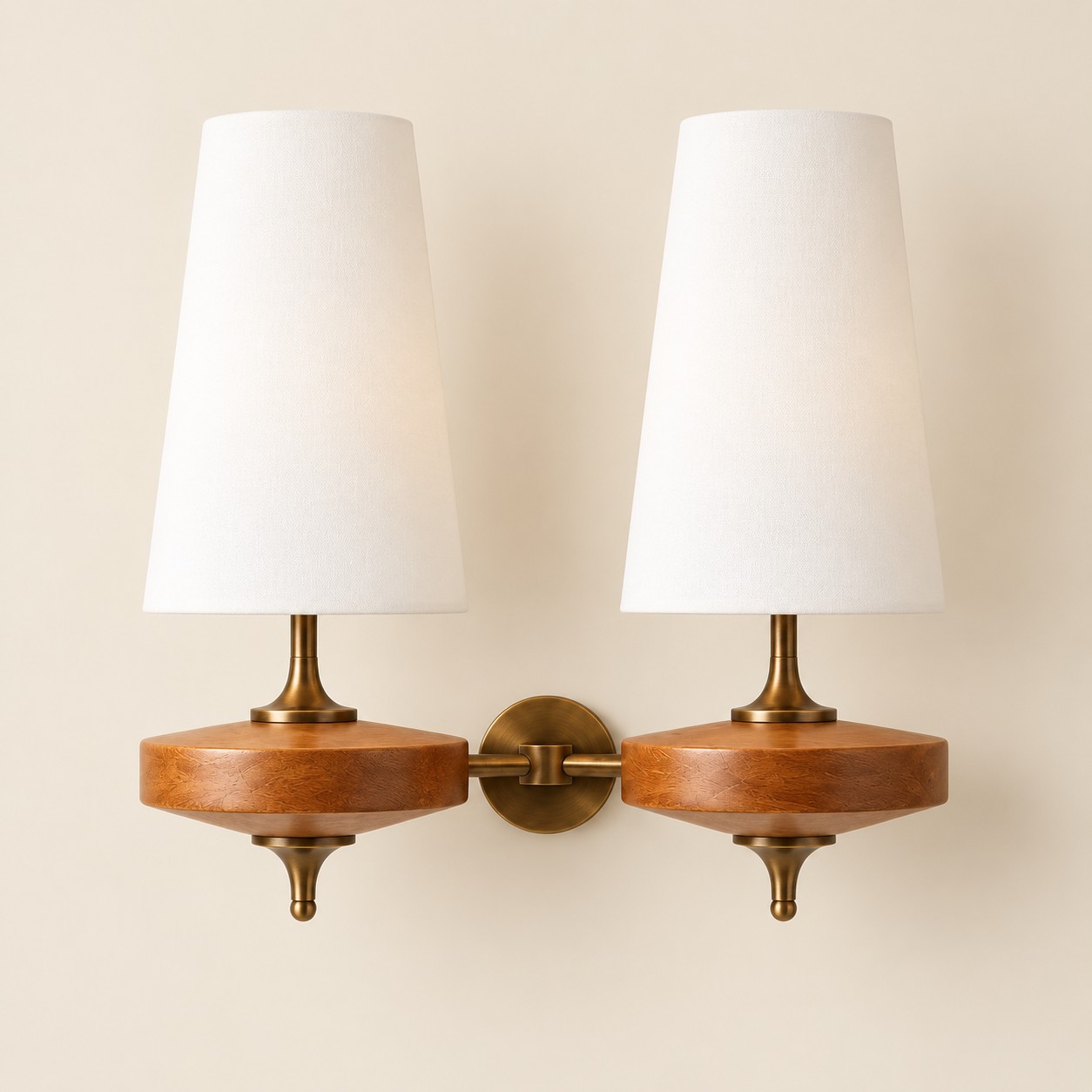 Hour Rho wall lamp, 2 heads, Walnut color & White