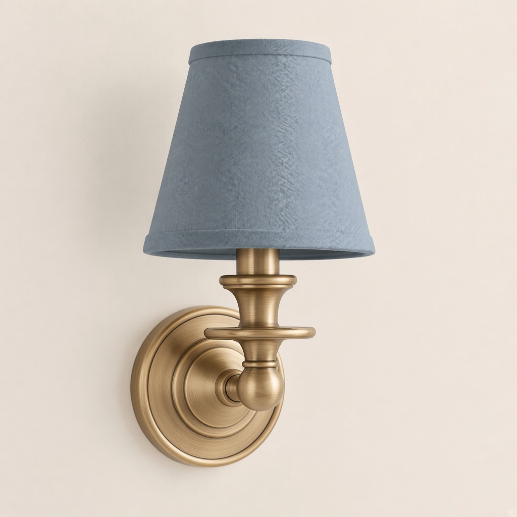 Wren tapered fabric wall sconce, Brass, Dusty Blue Plain