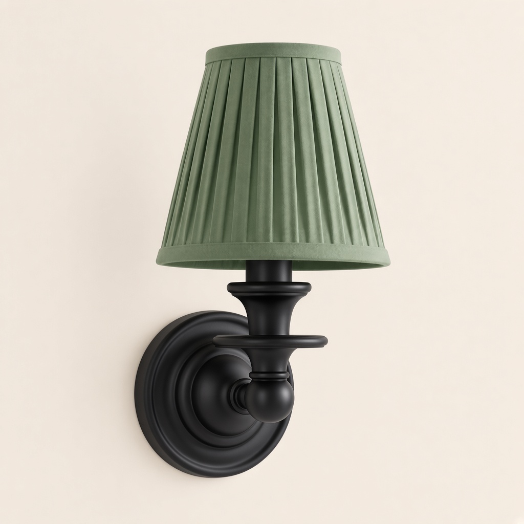 Wren tapered fabric wall sconce, Black, Sage Green Pleated