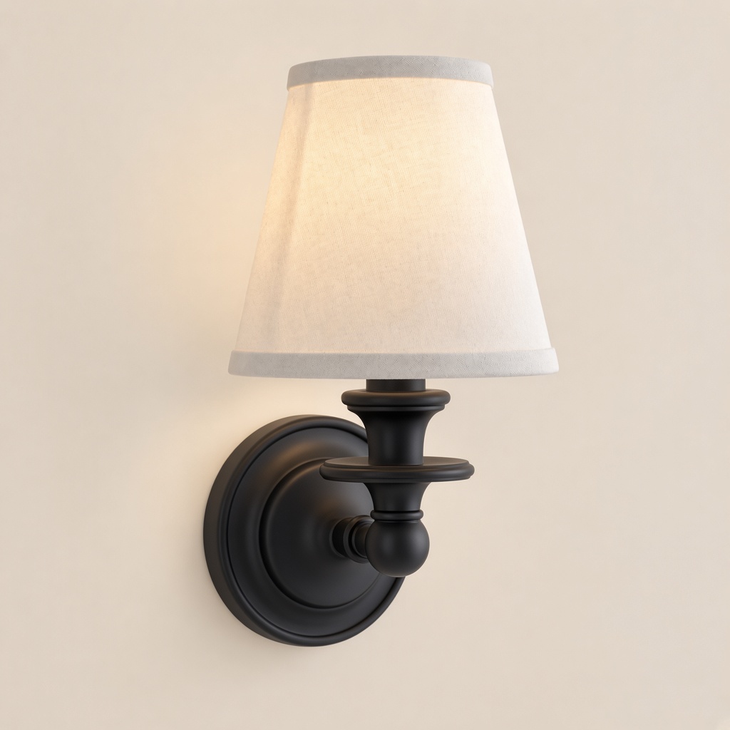 Wren tapered fabric wall sconce, Black, White Plain