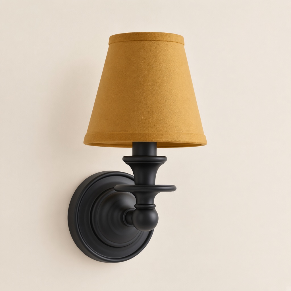 Wren tapered fabric wall sconce, Black, Mustard Yellow Plain