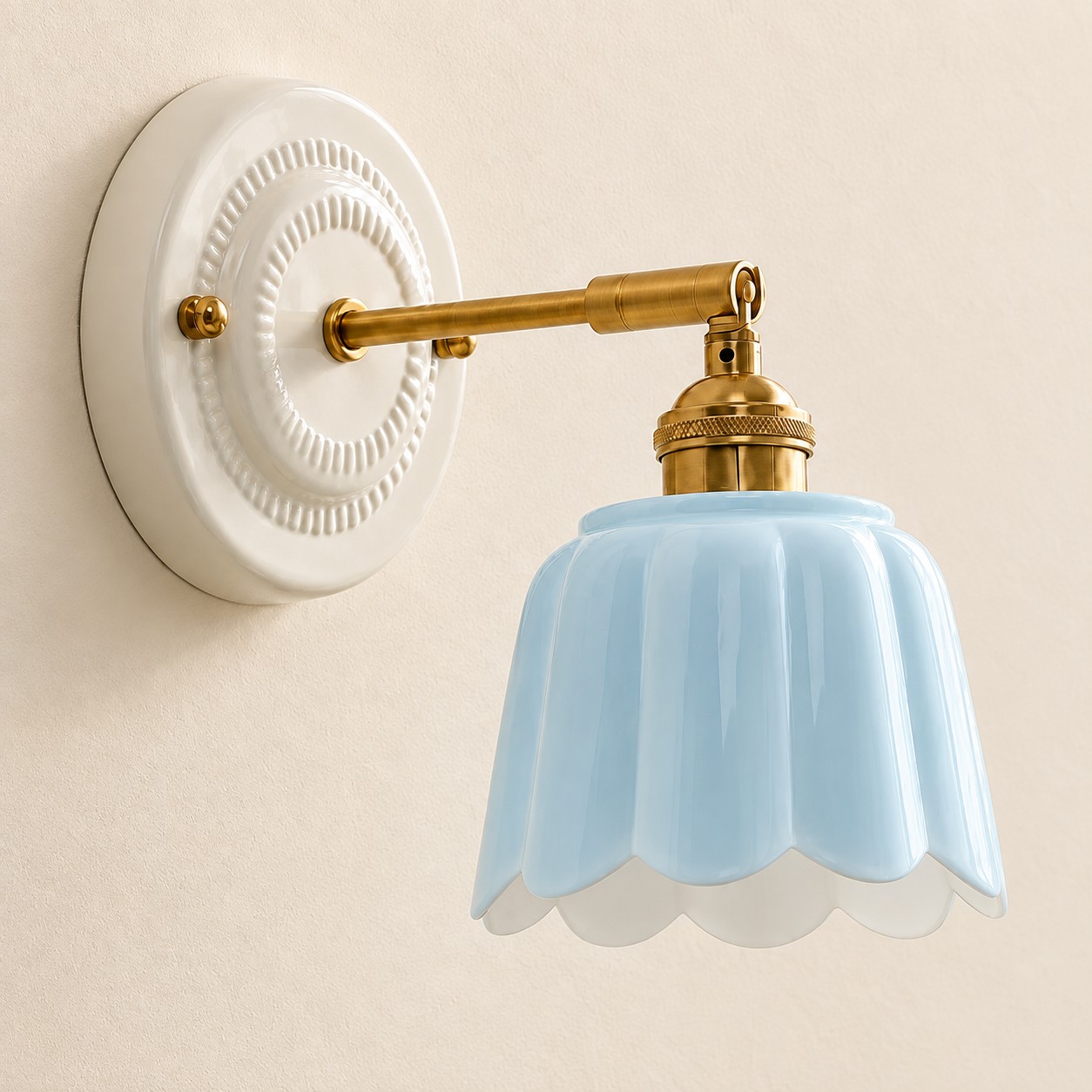 Lior ceramic flower wall sconce, Blue, 1-light
