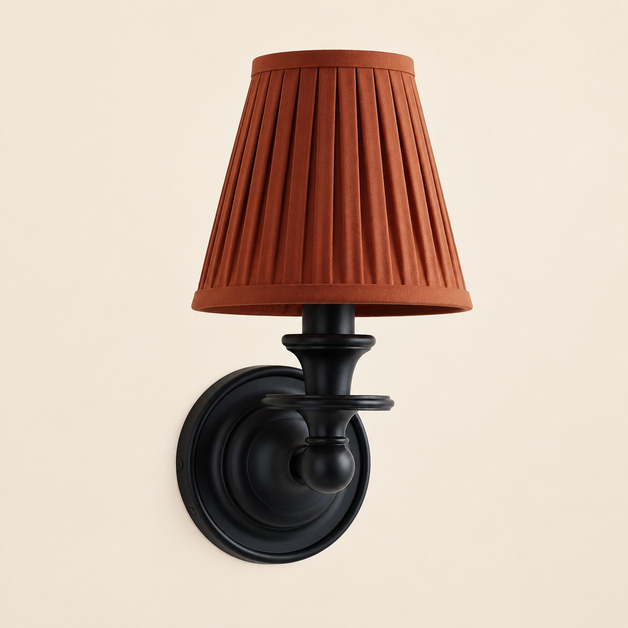 Wren tapered fabric wall sconce, Black, Red Pleated