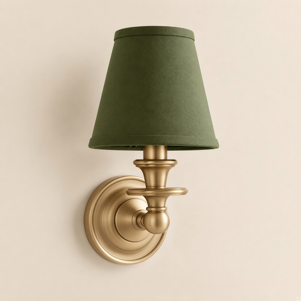 Wren tapered fabric wall sconce, Brass, Green Plain