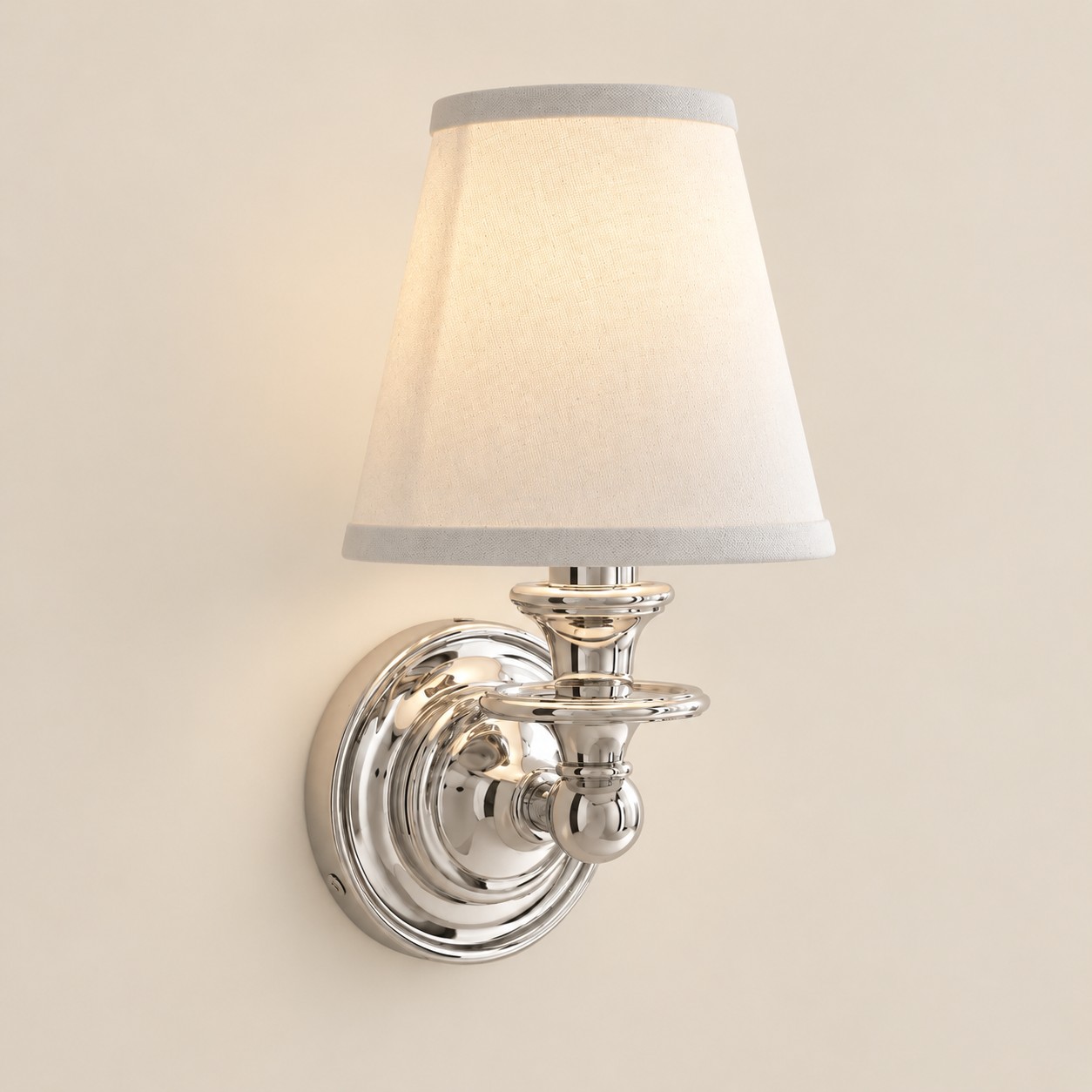 Wren tapered fabric wall sconce, Chrome, White Plain