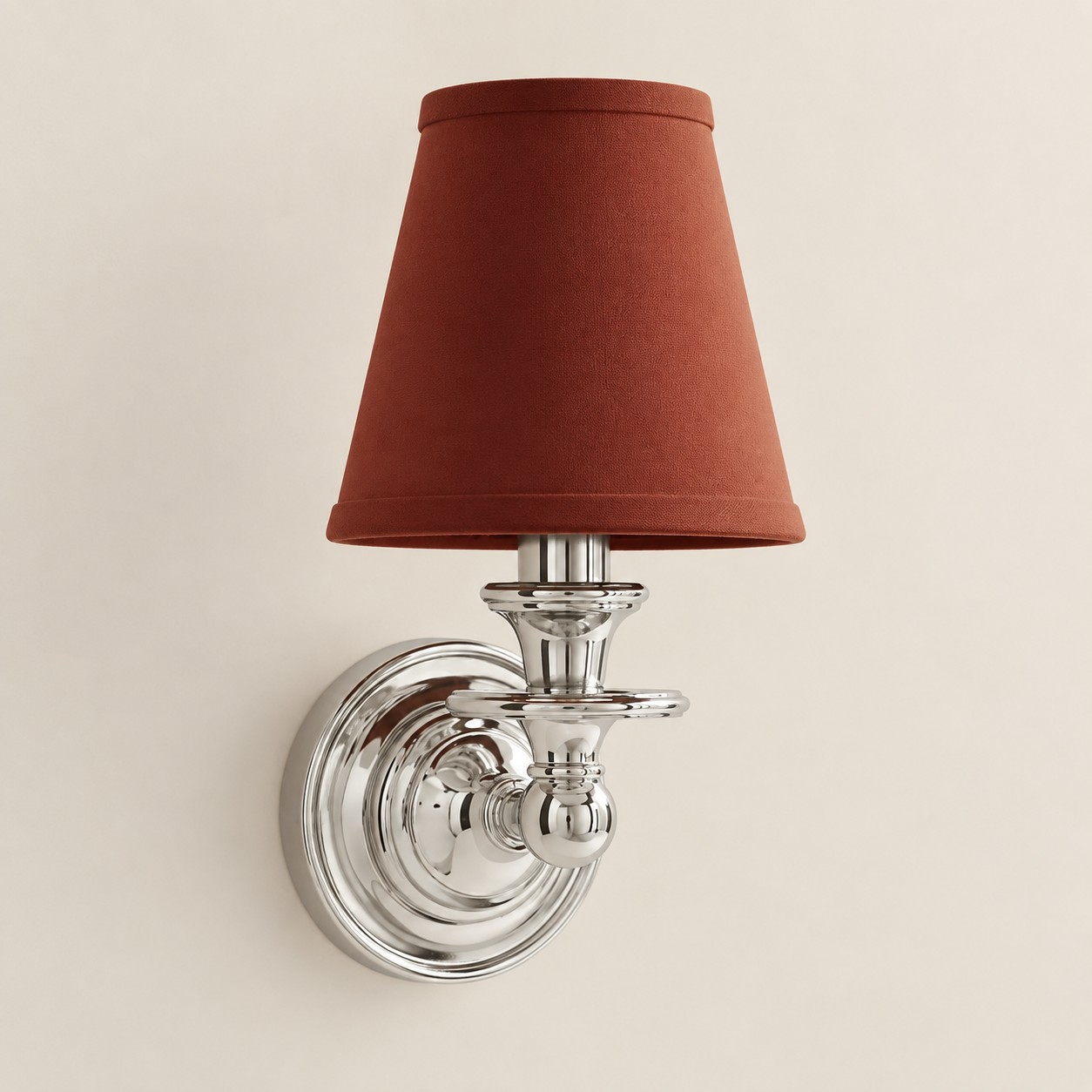 Wren tapered fabric wall sconce, Chrome, Red Plain