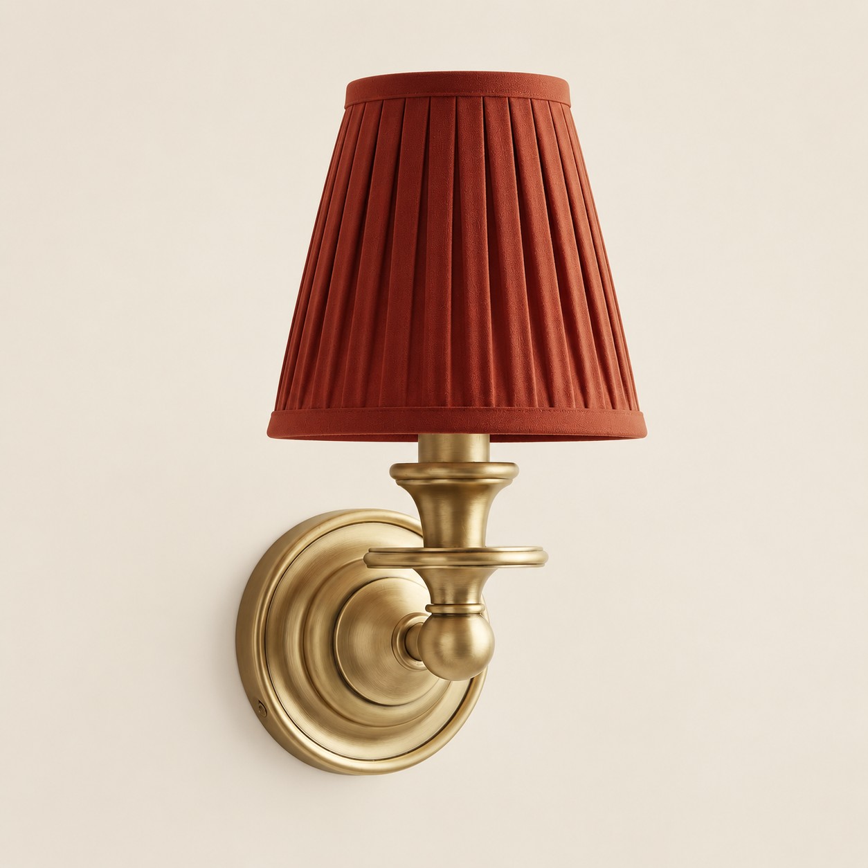 Wren tapered fabric wall sconce, Brass, Red Pleated