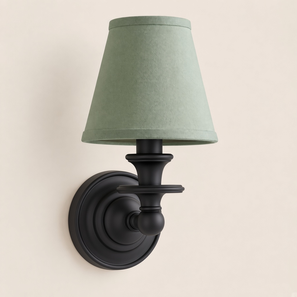 Wren tapered fabric wall sconce, Black, Sage Green Plain