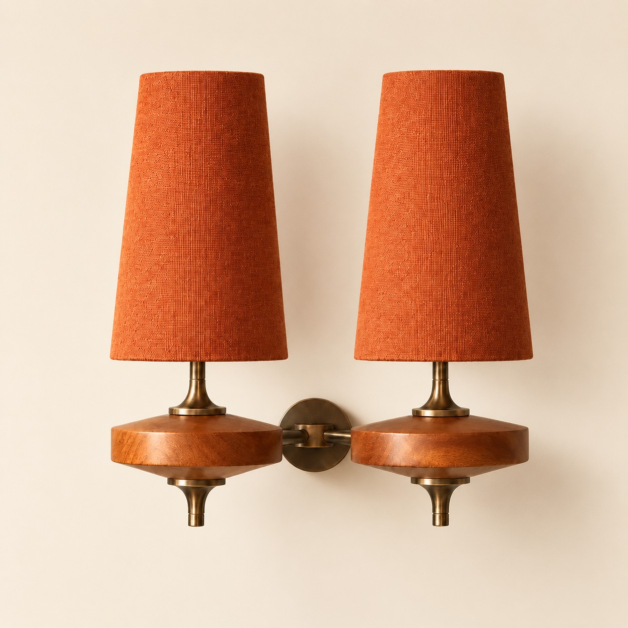 Hour Rho wall lamp, 2 heads, Walnut color & Red