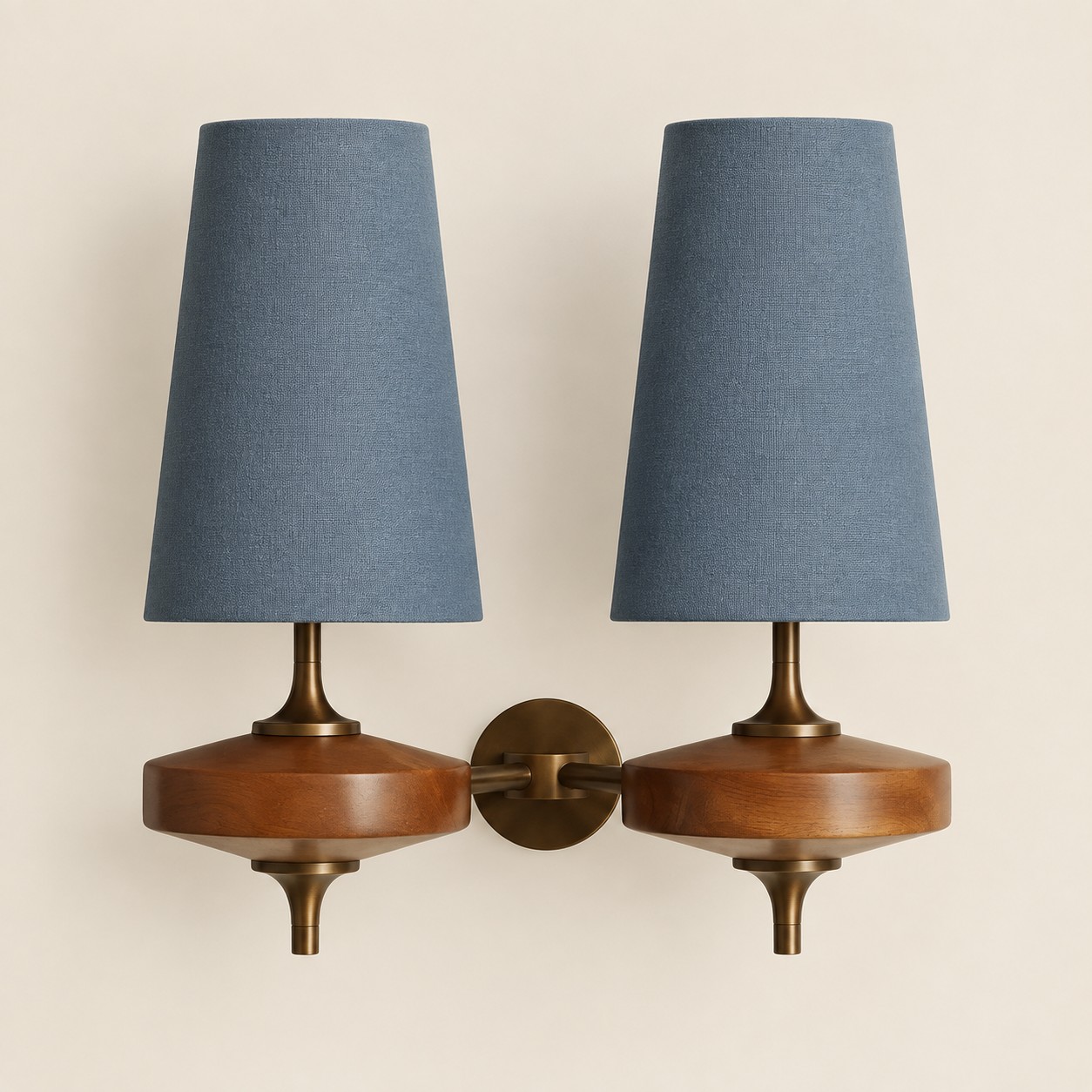 Hour Rho wall lamp, 2 heads, Walnut color & Dusty Blue