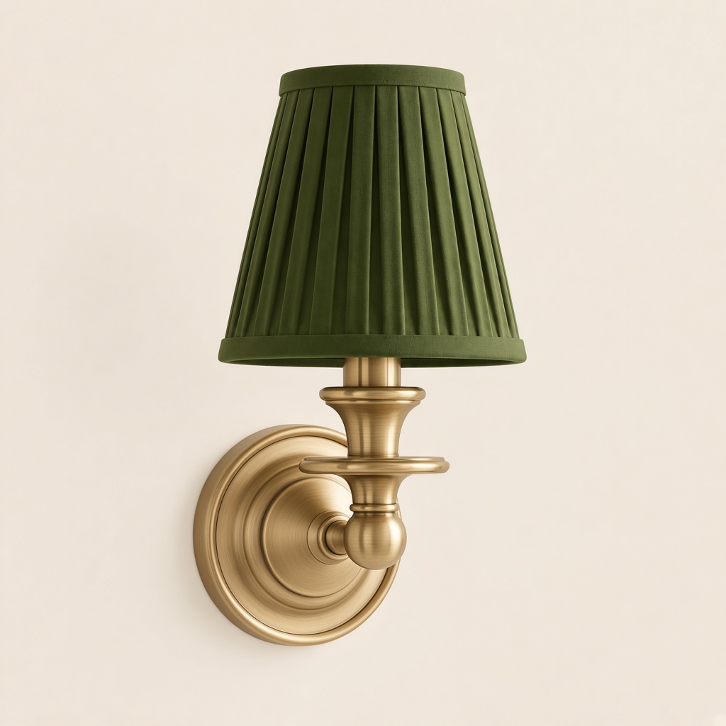 Wren tapered fabric wall sconce, Brass, Green Pleated