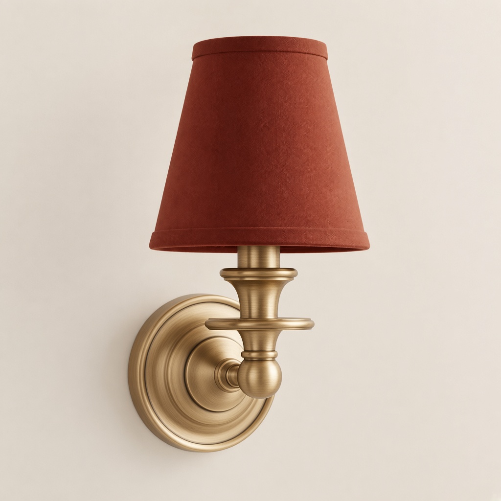 Wren tapered fabric wall sconce, Brass, Red Plain