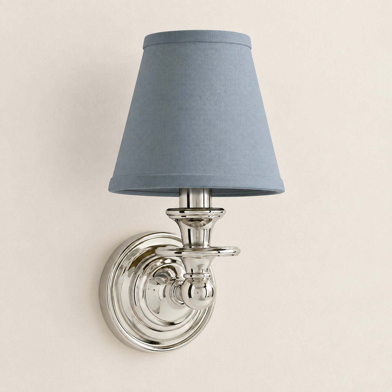 Wren tapered fabric wall sconce, Chrome, Dusty Blue Plain