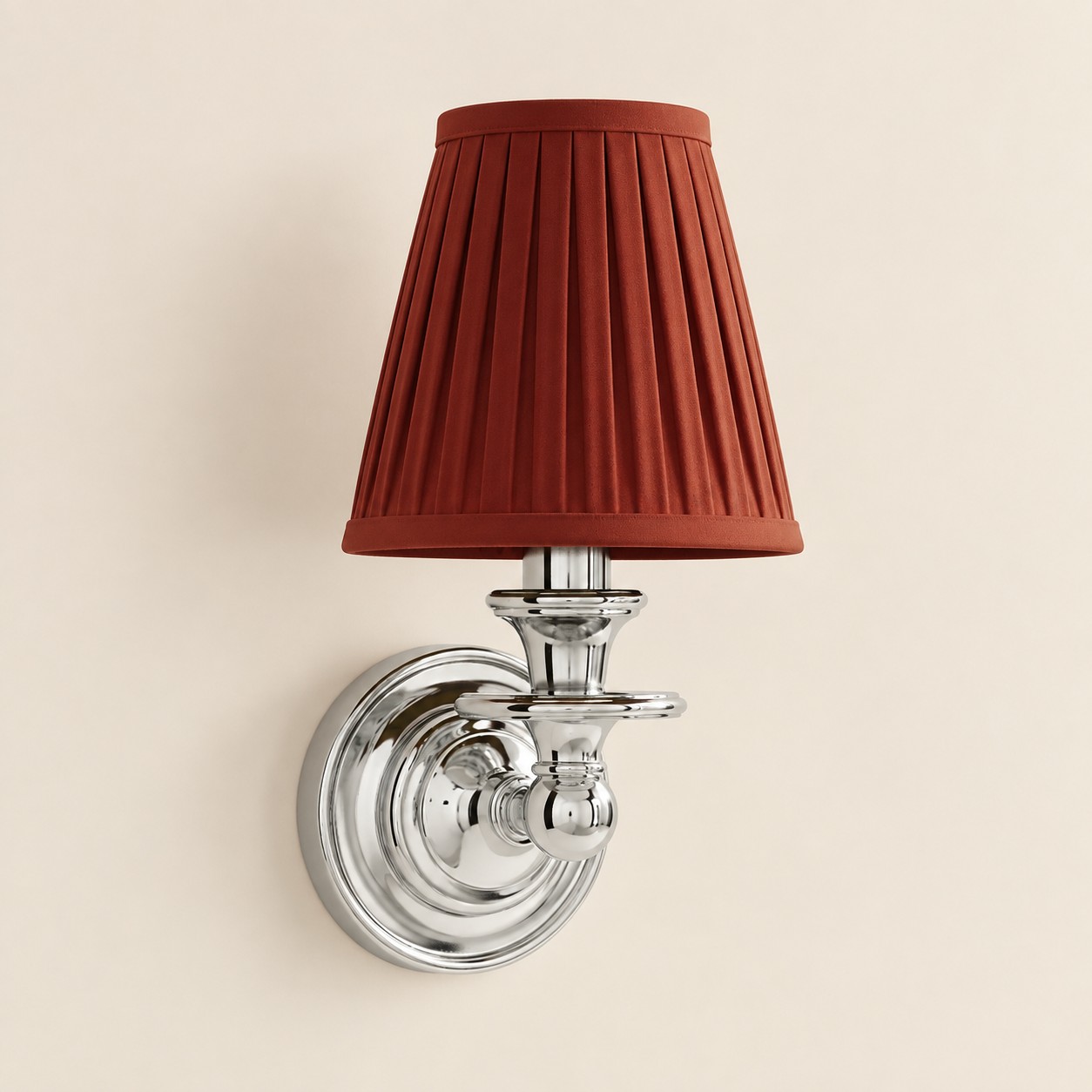 Wren tapered fabric wall sconce, Chrome, Red Pleated