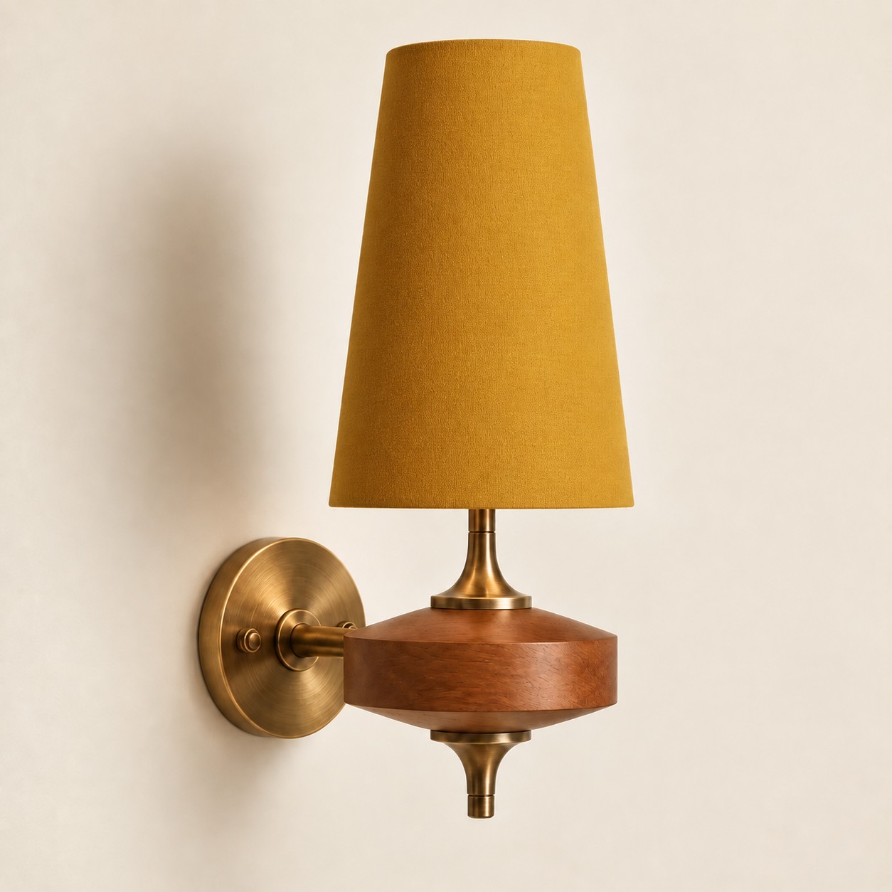 Hour Rho wall lamp, 1 head, Walnut color & Mustard Yellow