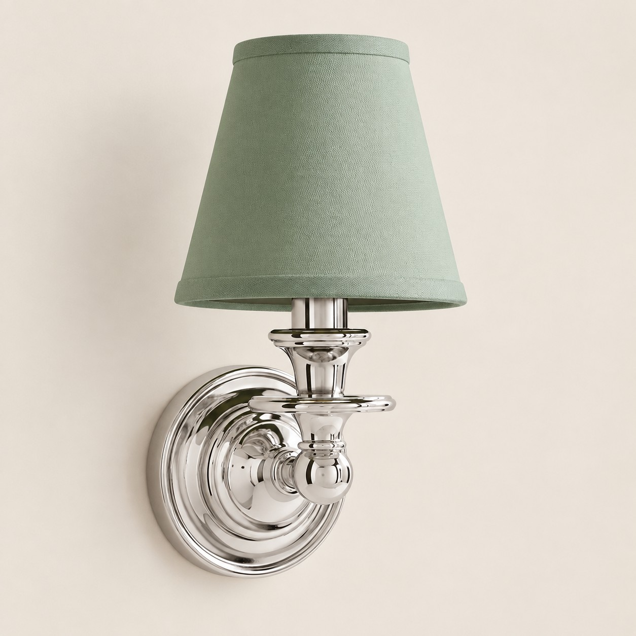 Wren tapered fabric wall sconce, Chrome, Sage Green Plain