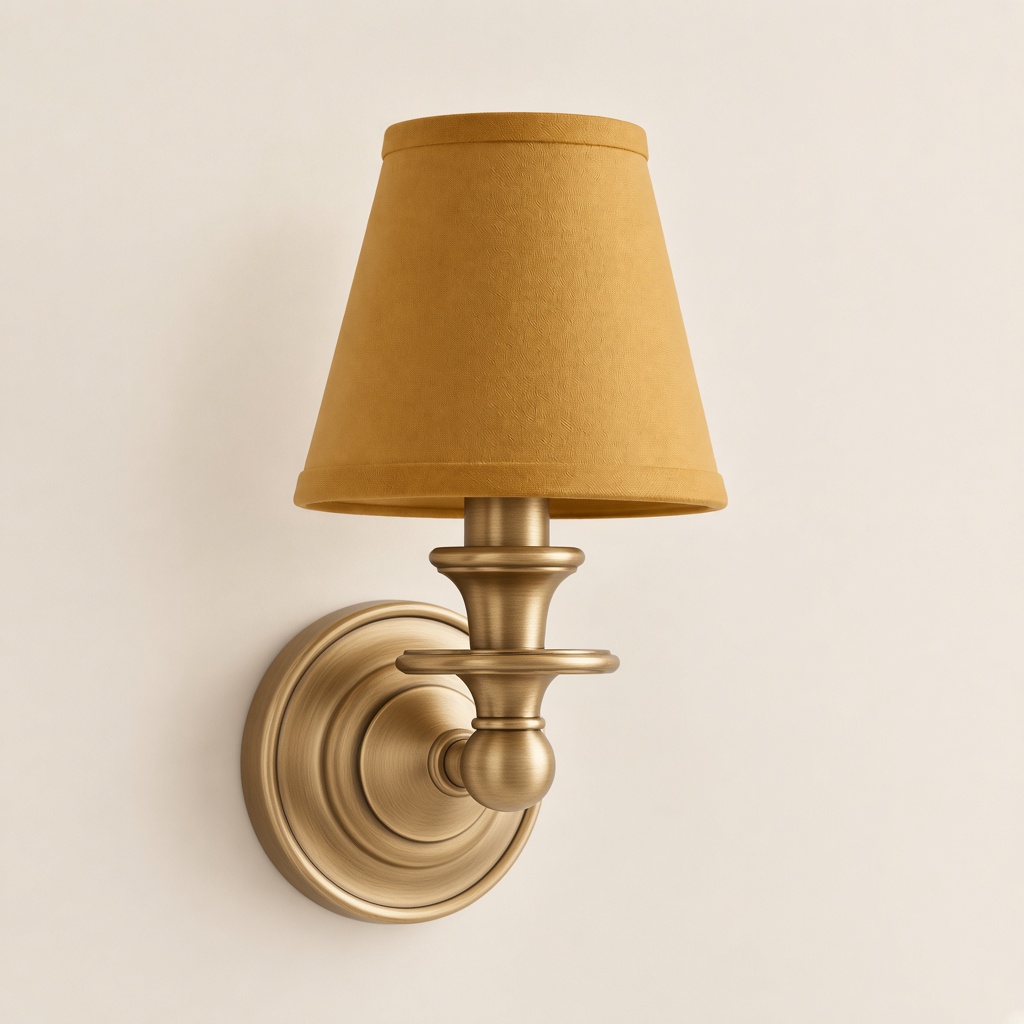 Wren tapered fabric wall sconce, Brass, Mustard Yellow Plain