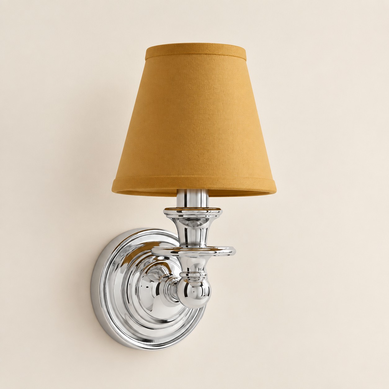 Wren tapered fabric wall sconce, Chrome, Mustard Yellow Plain